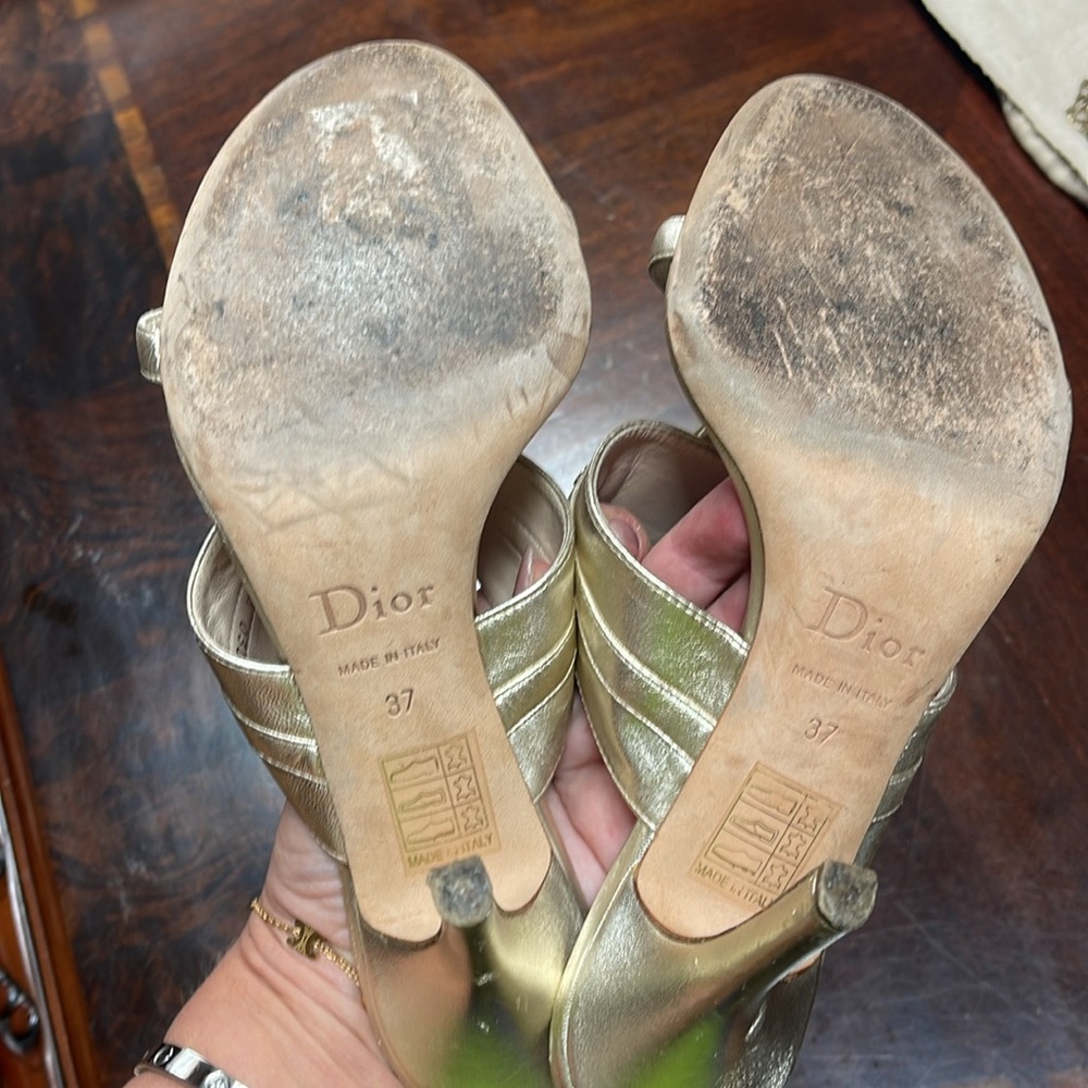 Dior Gold Heeled Sandals with Embellished Straps - Picture 7 of 8